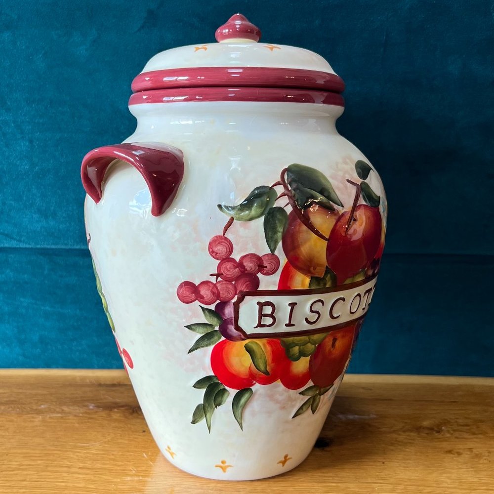Tuscan Handmade and Hand Painted Ceramic Italian Biscotti Cookie Jar - Picture 7 of 14